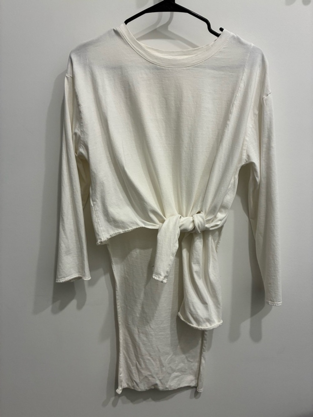 Zara White Basic Asymetrical Crewneck Tee